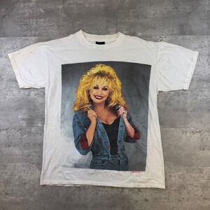 Vintage 1993 Dolly Parton Brockum Tour Shirt White Single Stitch USA Large